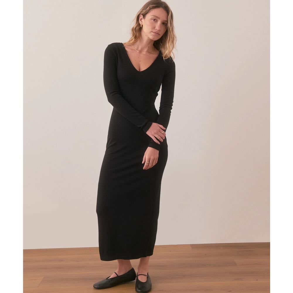 Marine Layer Elegant Black Long Sleeve Midi Dress